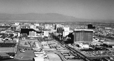 The Las Vegas Strip. Here on one street are eighteen of the twenty largest hotels in the world. Note the critical position of McCarran Airport at the foot of the Strip.